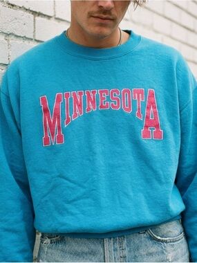 Vintage 80s Minnesota Crewneck Sweatshirt Bright Blue